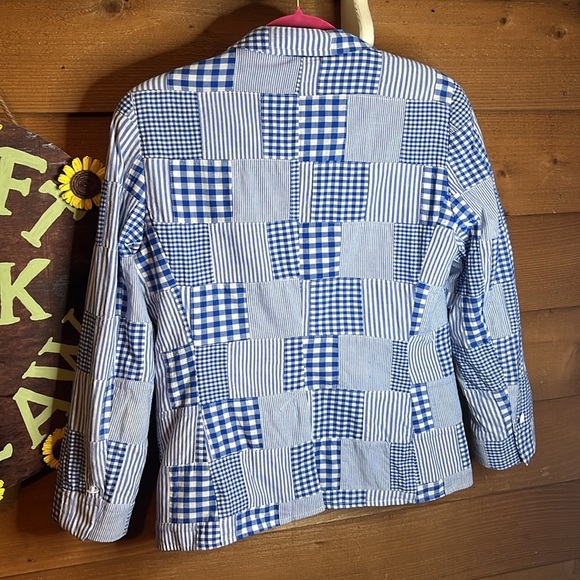 Brooks Brothers Patchwork Buffalo Plaid Blue Quilted Blazer Jacket Preppy Cotton - Picture 2 of 14